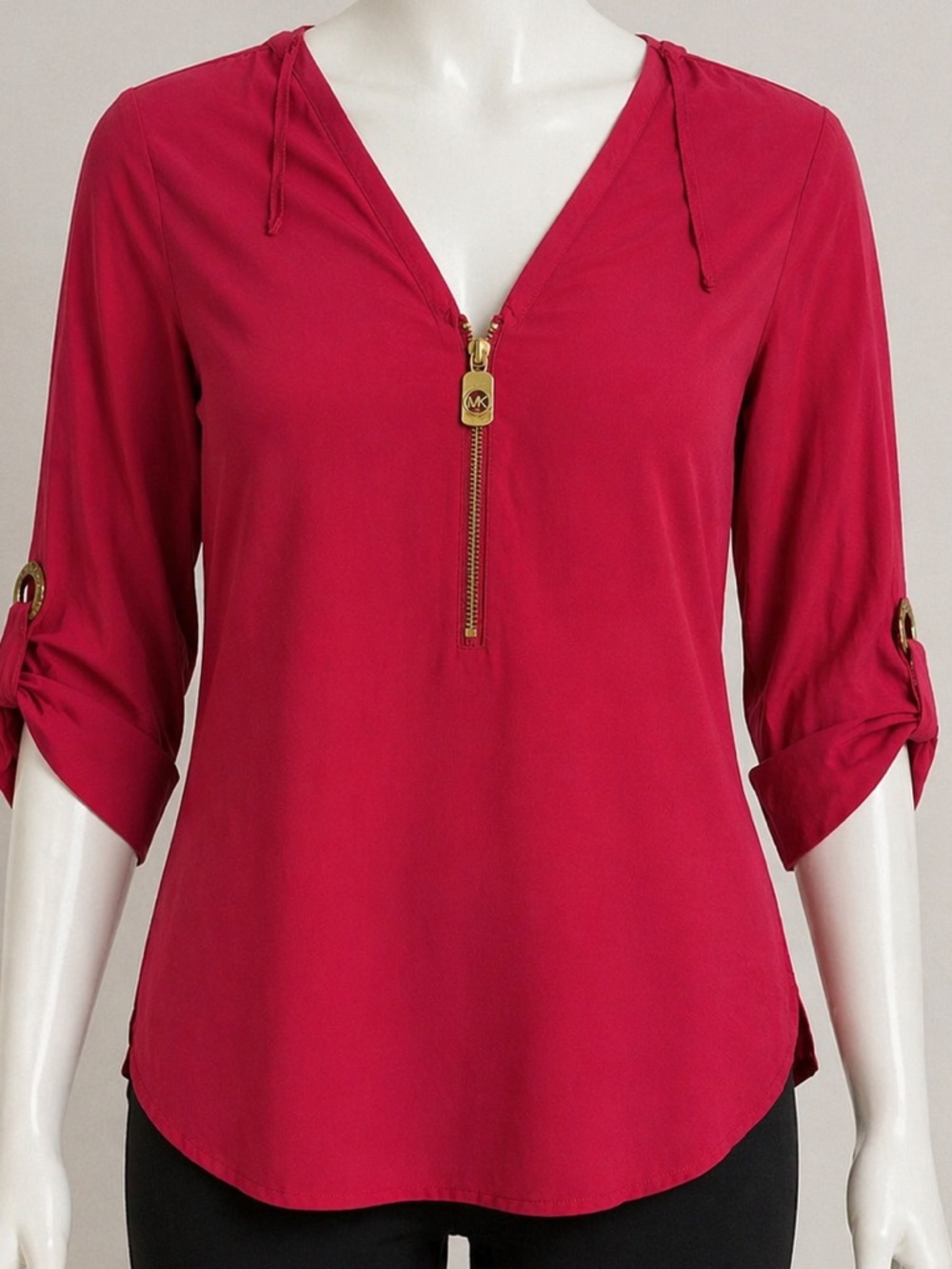 MICHAEL Michael Kors Raspberry Zip-Front Roll Sleeve Blouse